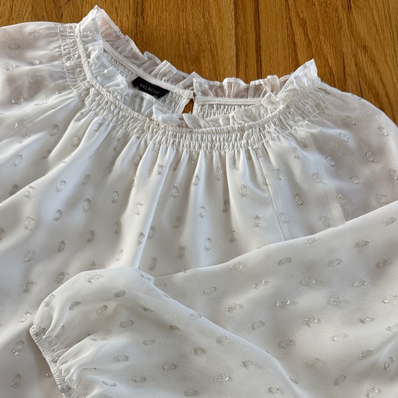Talbots Tops - TALBOTS Cream Lined Sheer Blouse with Silver Details, Size Large